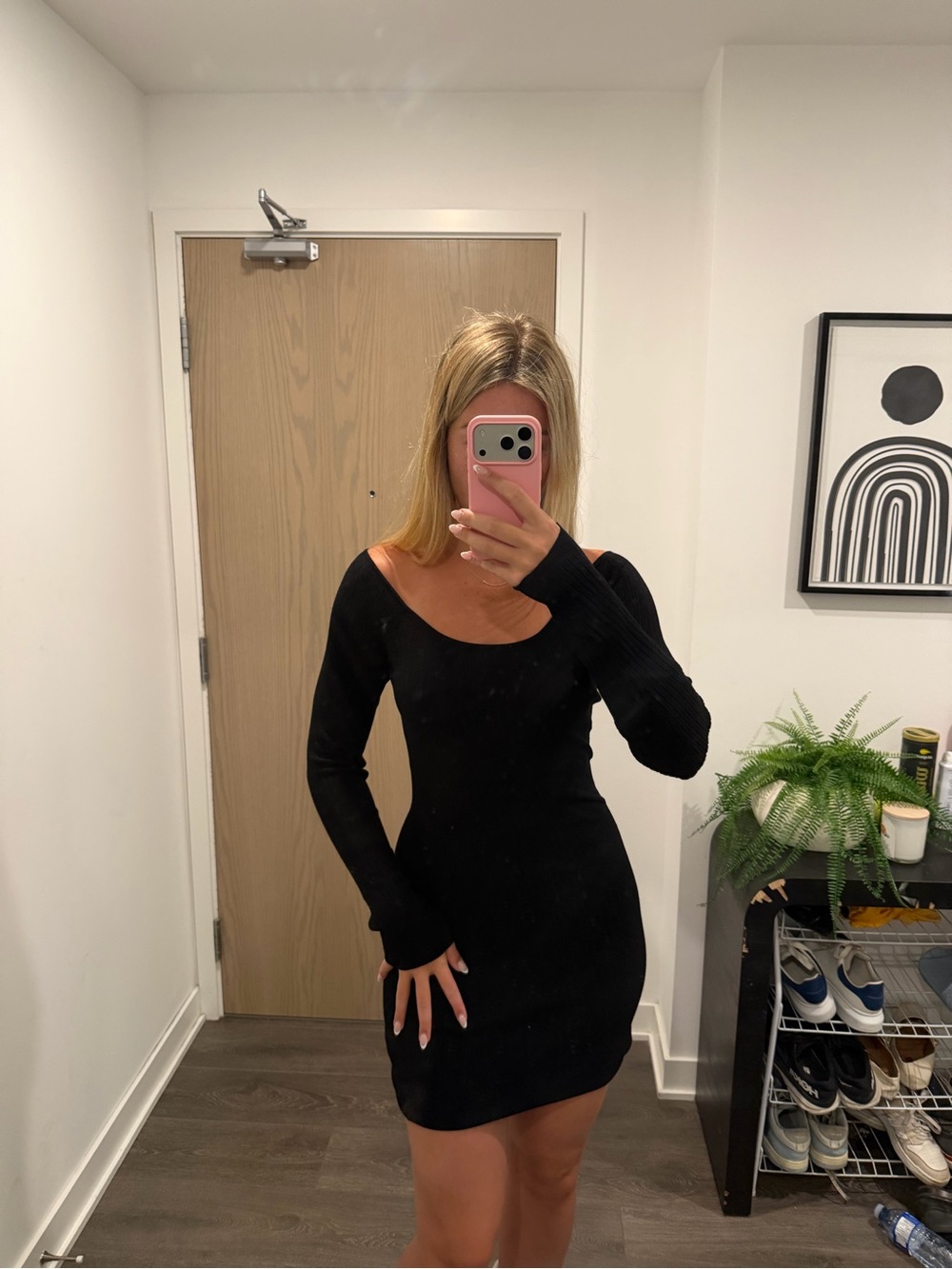 Aritzia Black Long-Sleeve Mini Bodycon Dress